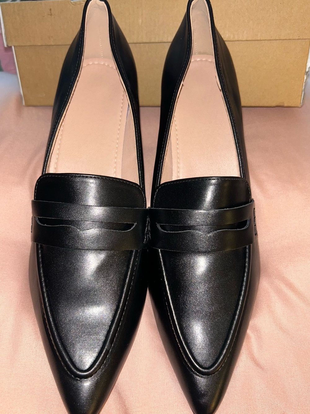 Women’s Black Pointed Penny Loafers - Sleek Everyday Flats